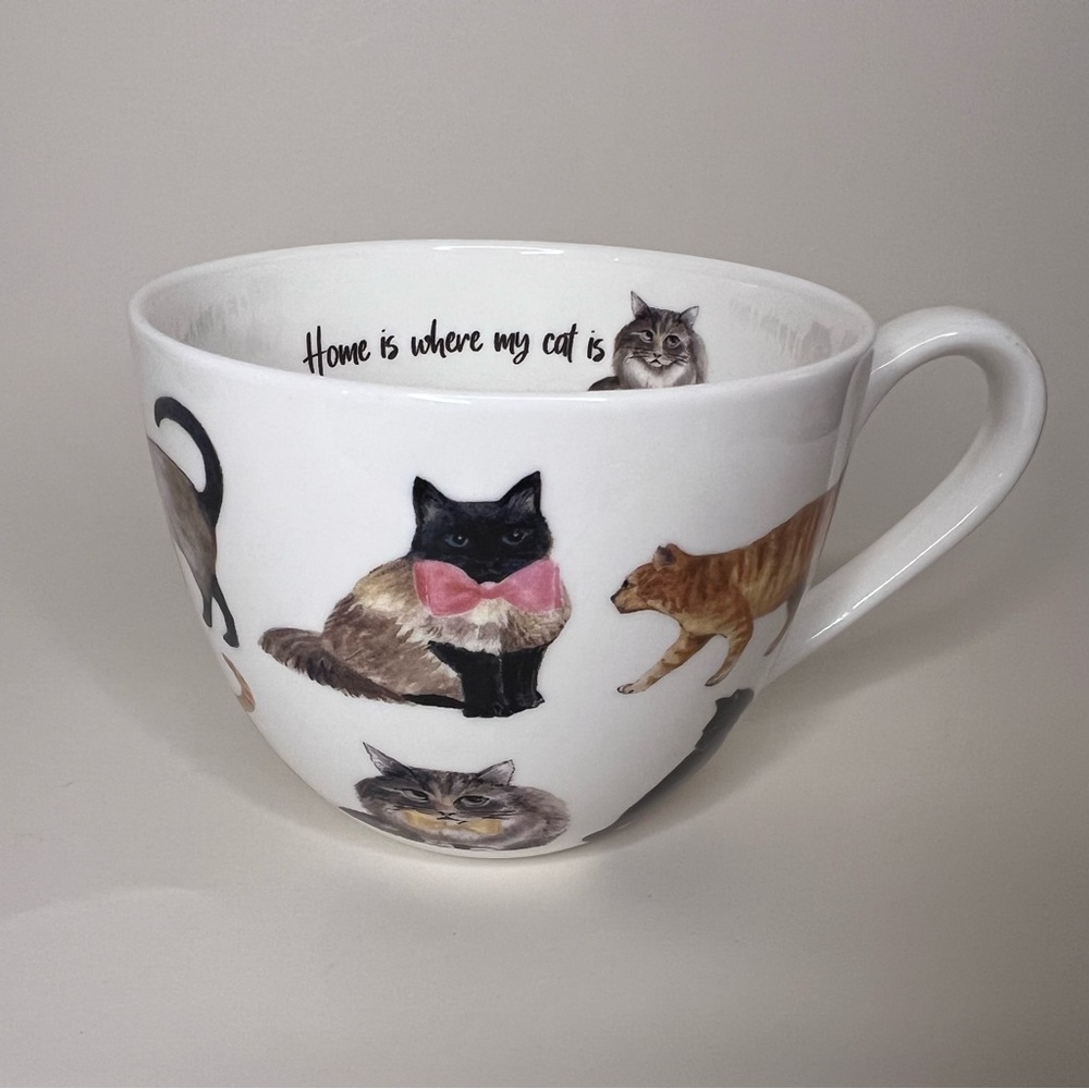 Cat Mug “Home Is Where My Cat Is” Harvest Green Studio Bone China Mug